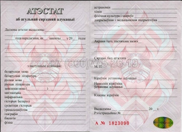 Аттестат о Полном Среднем Образовании Беларуси 2016г в Новосибирске
